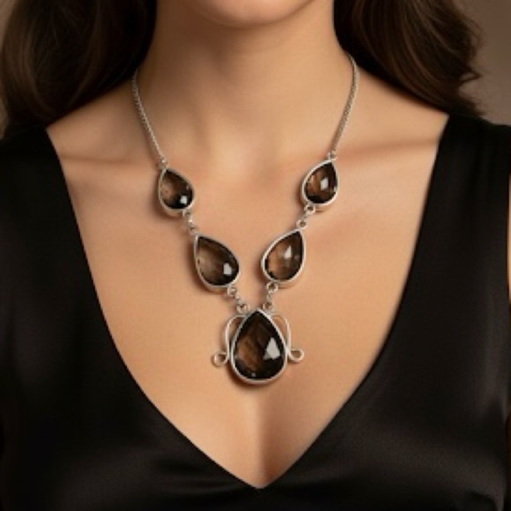Sterling Silver and Smoky Quartz Gemstone Necklace